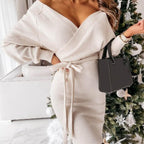Women’s Winter Wrap Knitted Dress with Belt | Mini