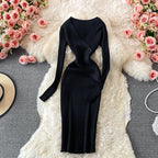 Women’s Bodycon Wrap Ribbed Knit Dress | Midi