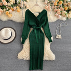 Women’s Batwing Knitted Dress with Tie Belt | Midi