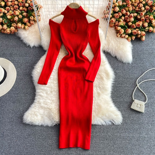 Women’s Halter Neck Cut-Out Knit Dress | Midi