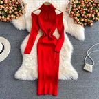 Women’s Halter Neck Cut-Out Knit Dress | Midi
