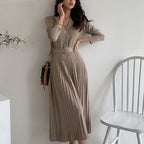 Women’s Pleated Knitted Dress with Belt | Midi
