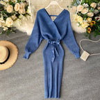 Women’s Batwing Knitted Dress with Tie Belt | Midi