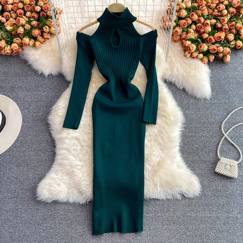Women’s Halter Neck Cut-Out Knit Dress | Midi