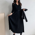 Women’s Pleated Knitted Dress with Belt | Midi