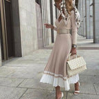 Women's Ribbed Pleated Midi Knit Dress | Waist Belt