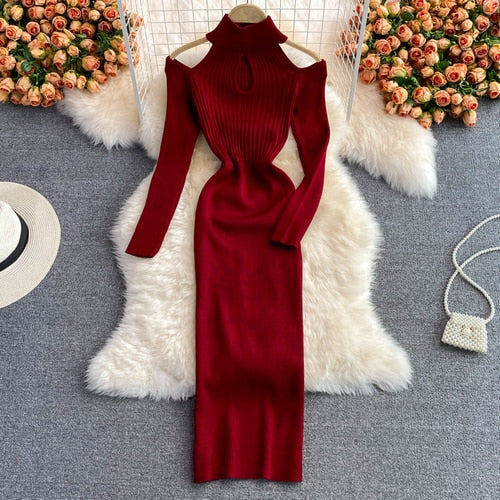 Women’s Halter Neck Cut-Out Knit Dress | Midi