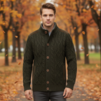 Men’s Cable Knit Button Cardigan | Stand Collar