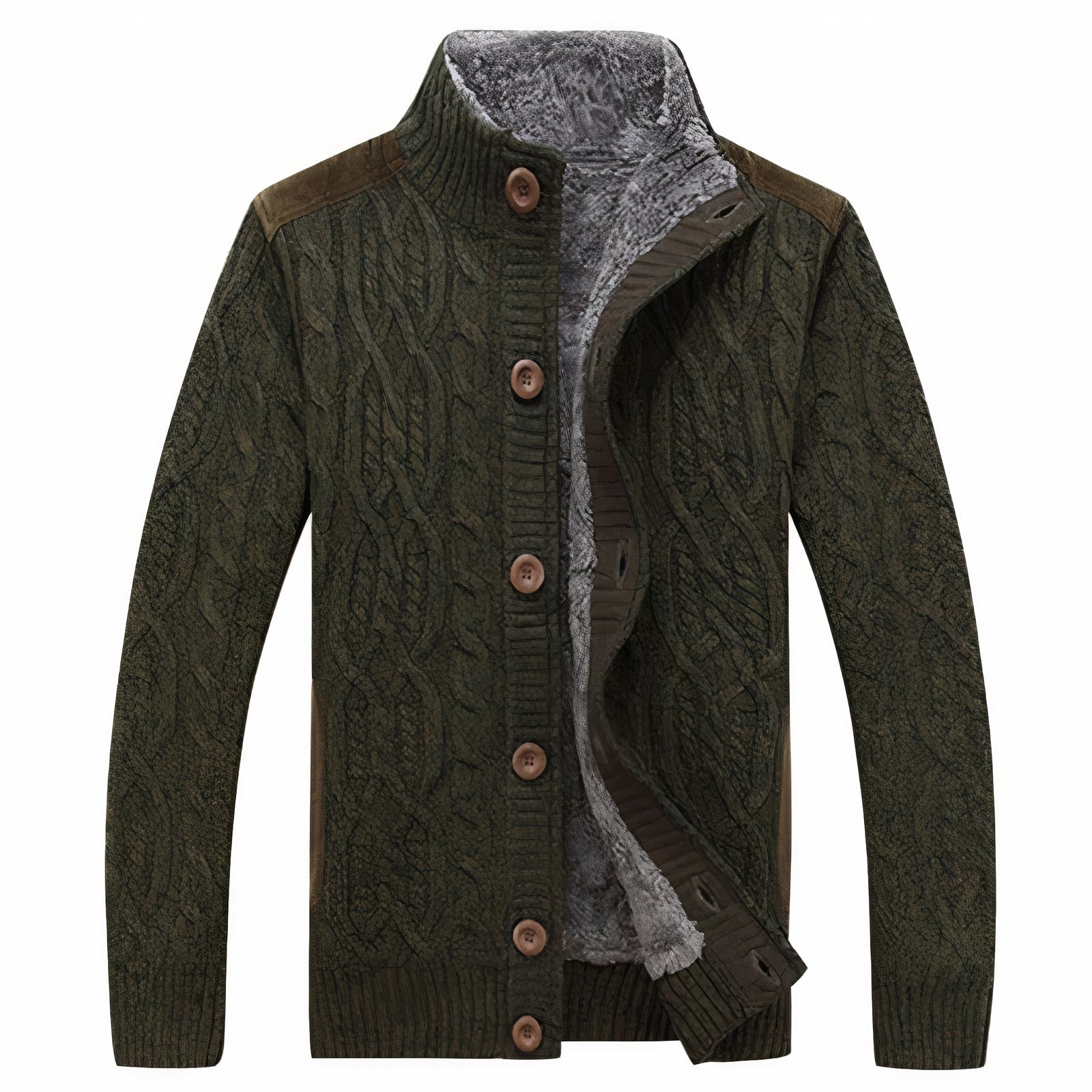 Men’s Cable Knit Button Cardigan | Stand Collar