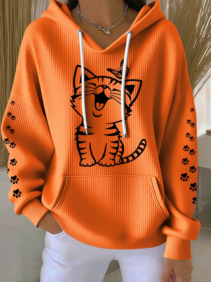 Women's Graphic Print Knitted Hoodie | Oversized