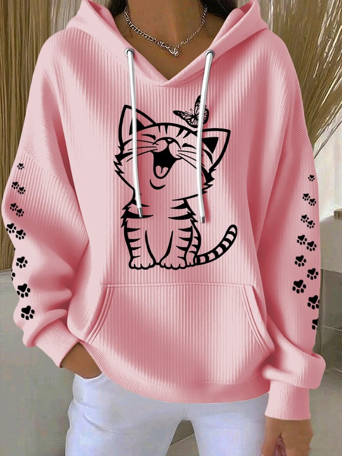 Women's Graphic Print Knitted Hoodie | Oversized