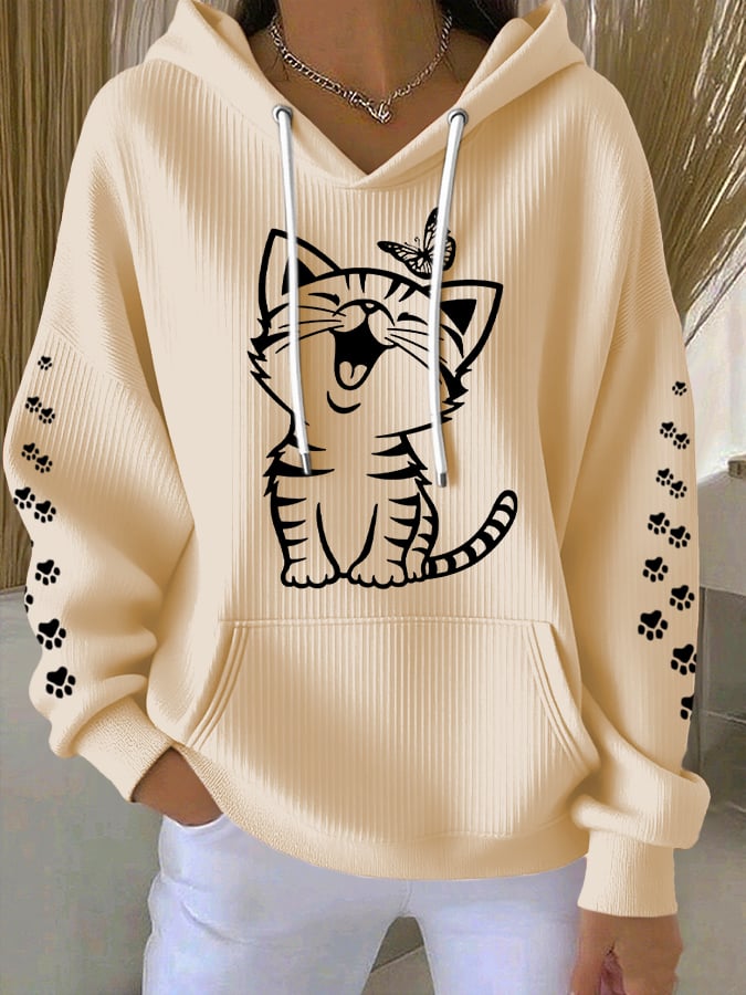 Women's Graphic Print Knitted Hoodie | Oversized