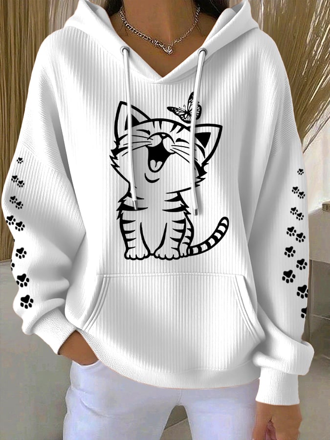 Women's Graphic Print Knitted Hoodie | Oversized