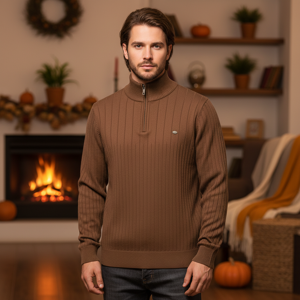 Men’s Ribbed Quarter Zip Sweater | Raised Collar