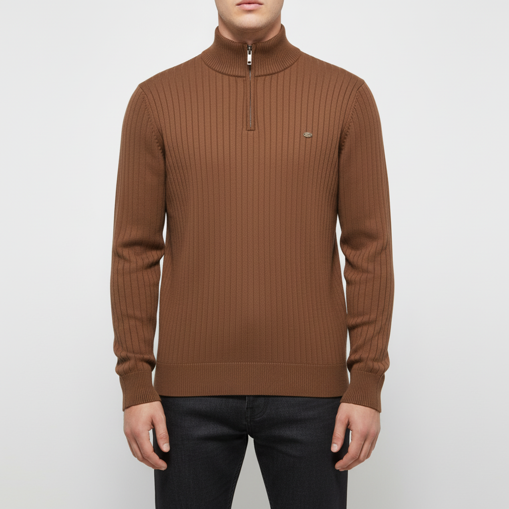Men’s Ribbed Quarter Zip Sweater | Raised Collar