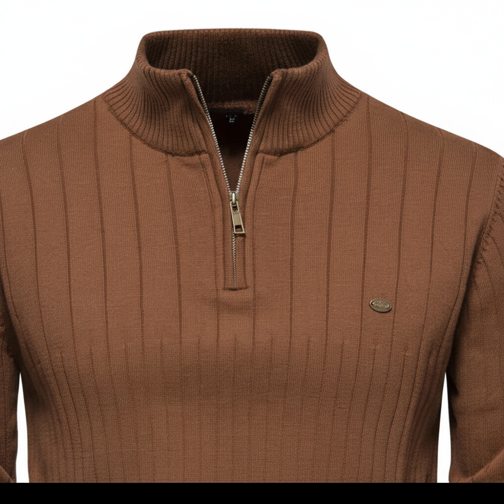 Men’s Ribbed Quarter Zip Sweater | Raised Collar