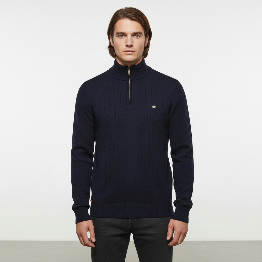 Men’s Ribbed Quarter Zip Sweater | Raised Collar