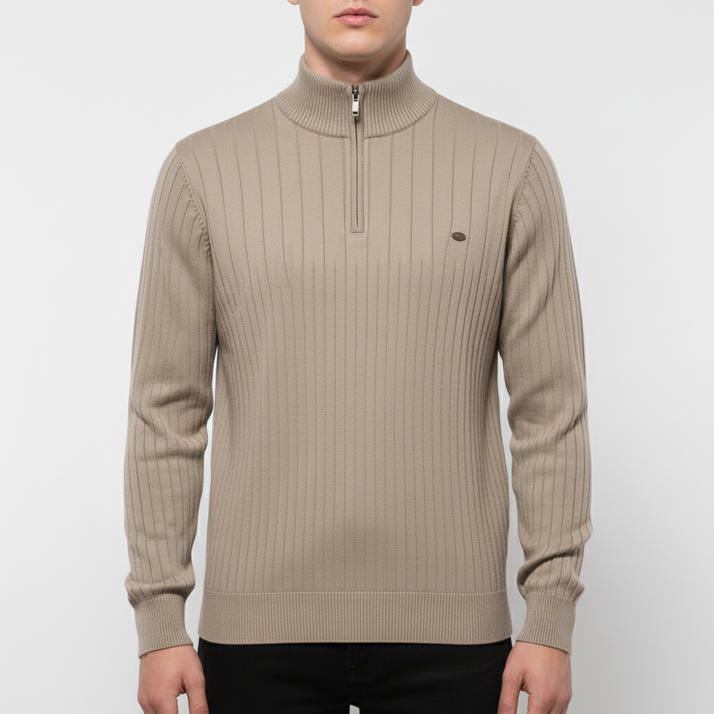 Men’s Ribbed Quarter Zip Sweater | Raised Collar