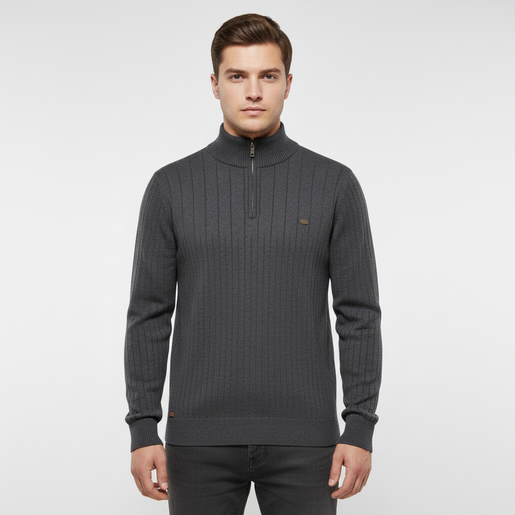 Men’s Ribbed Quarter Zip Sweater | Raised Collar
