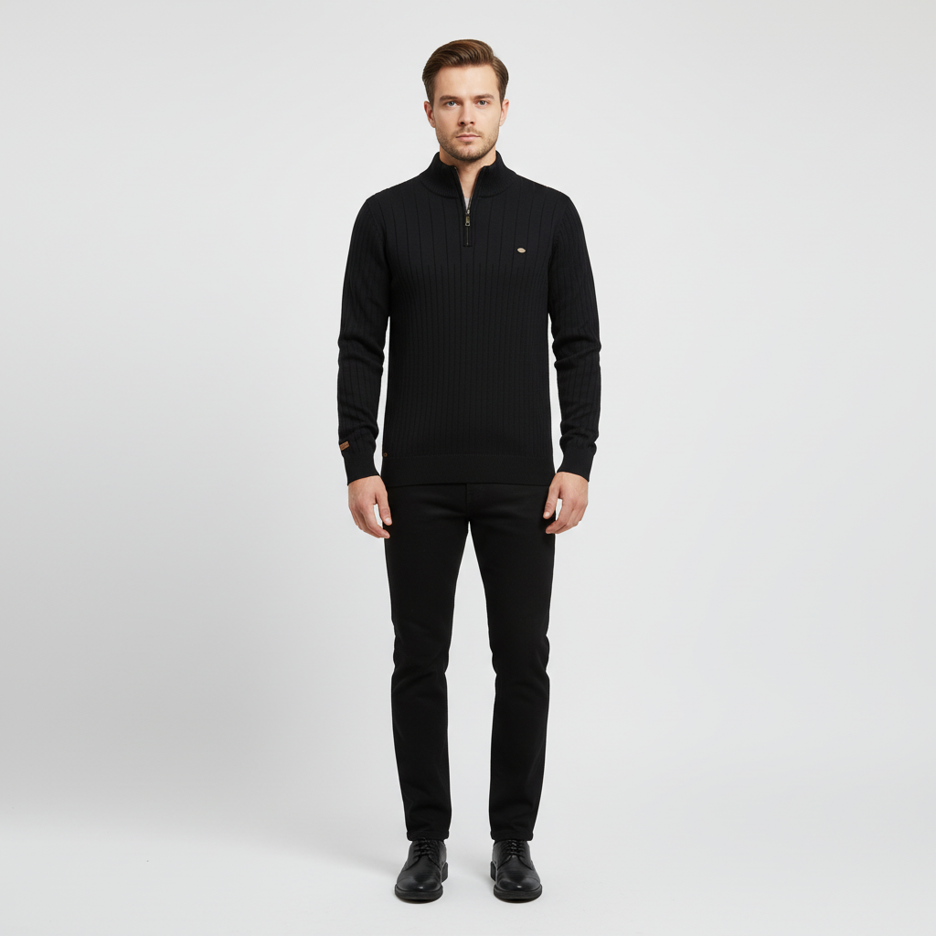 Men’s Ribbed Quarter Zip Sweater | Raised Collar
