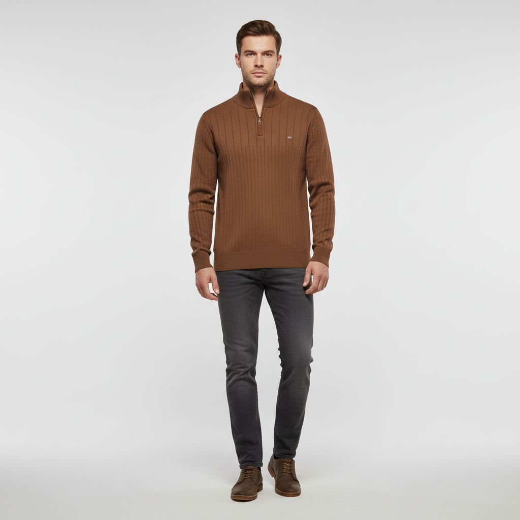 Men’s Ribbed Quarter Zip Sweater | Raised Collar