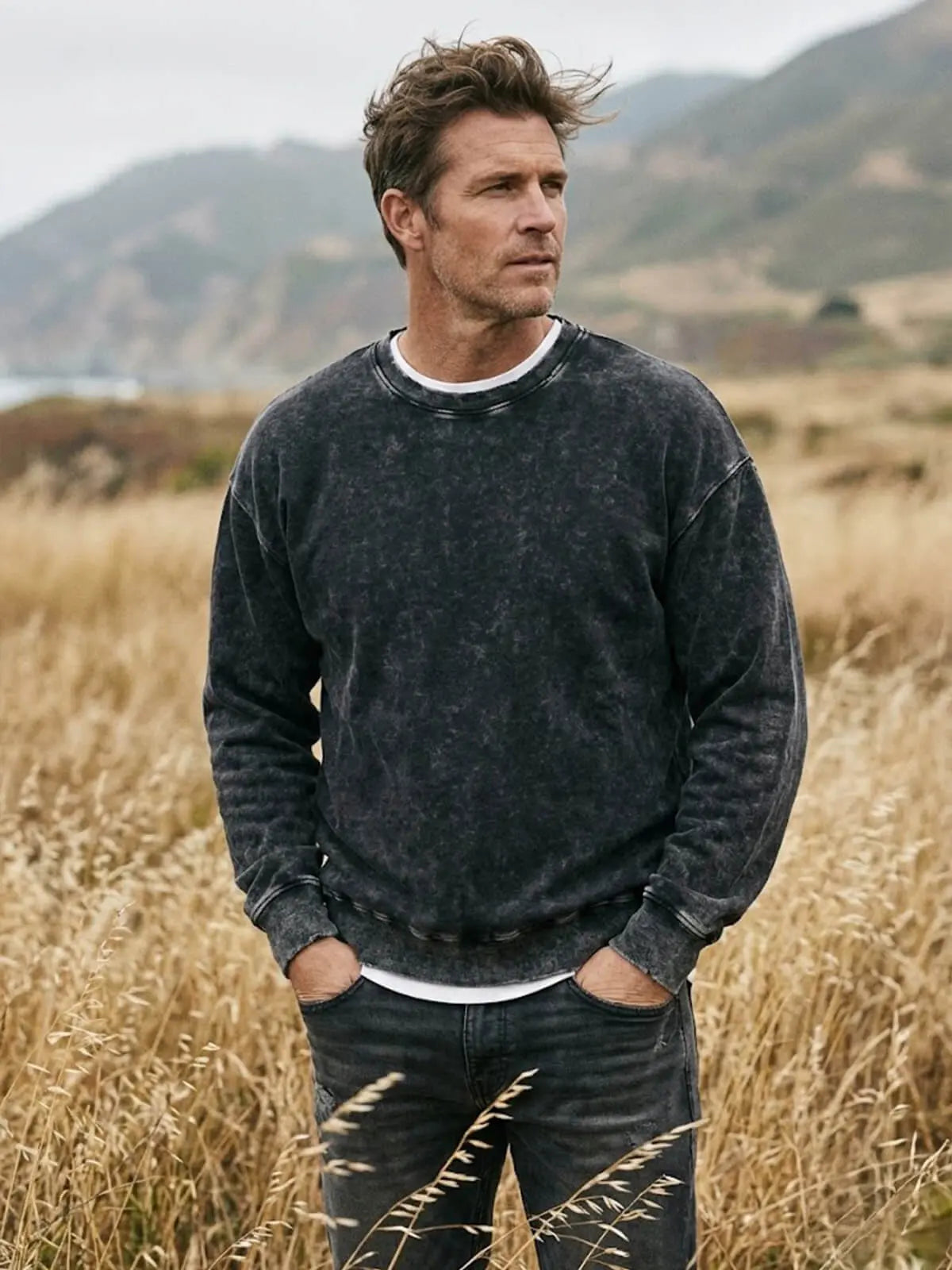 Men's Oversized Winter Washed Sweater | Crew Neck