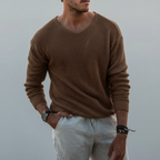 Men’s Waffle Knit Sweater | Notched Crew Neck