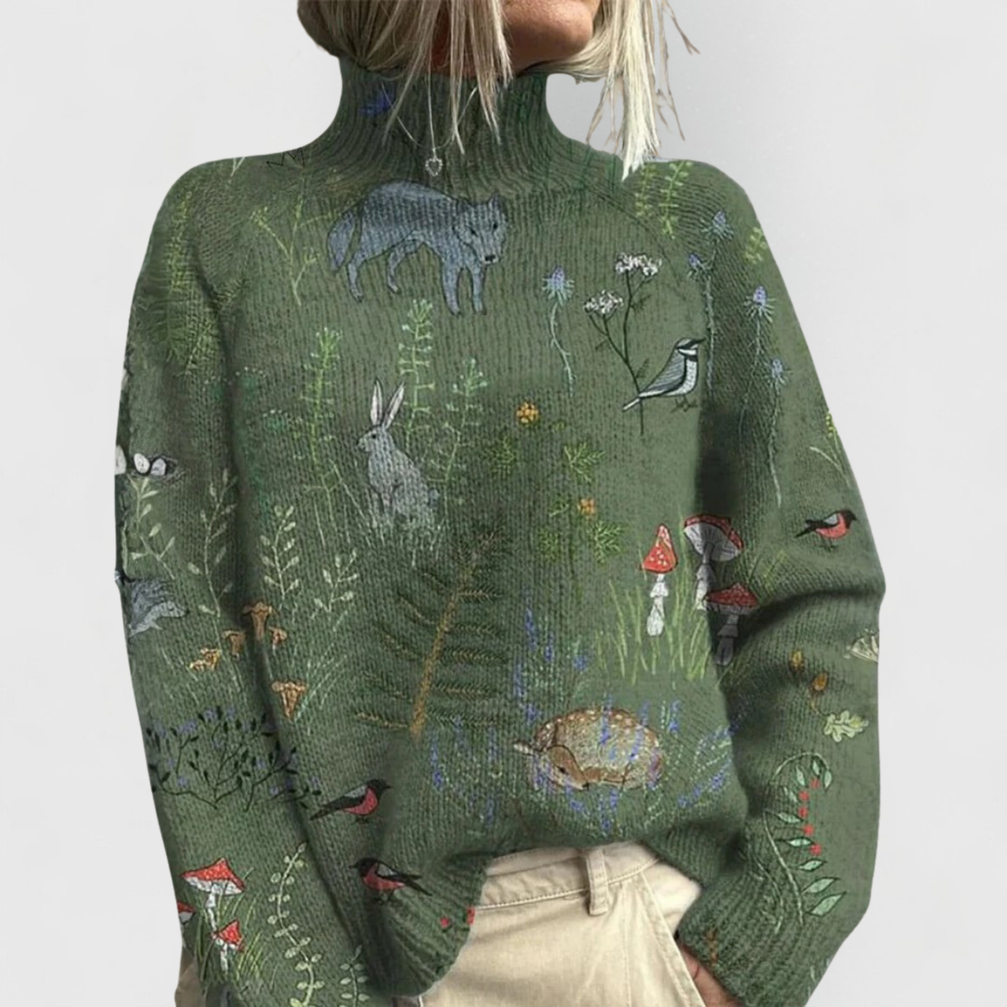 Women’s Turtleneck Printed Knit Sweater | Winter