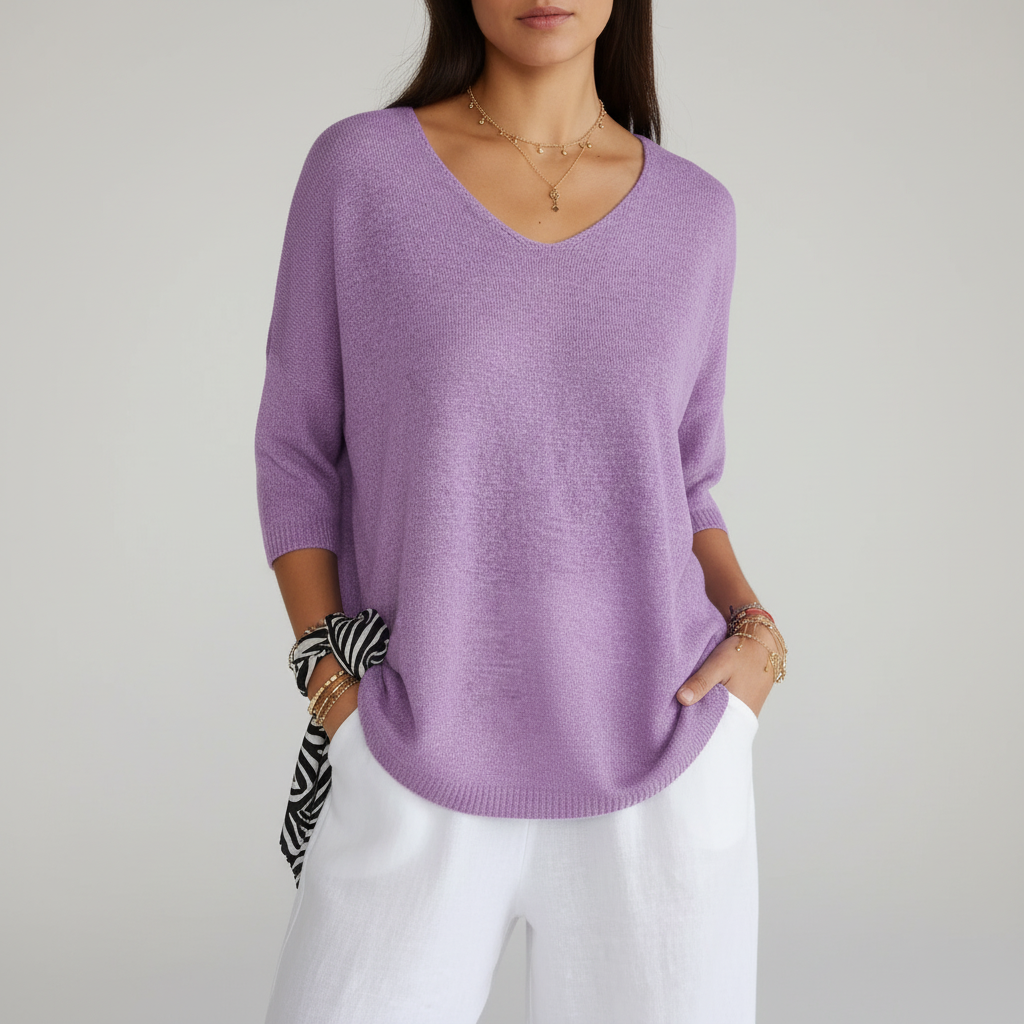 Women’s Casual V-Neck Knit Top | 3/4 Sleeves