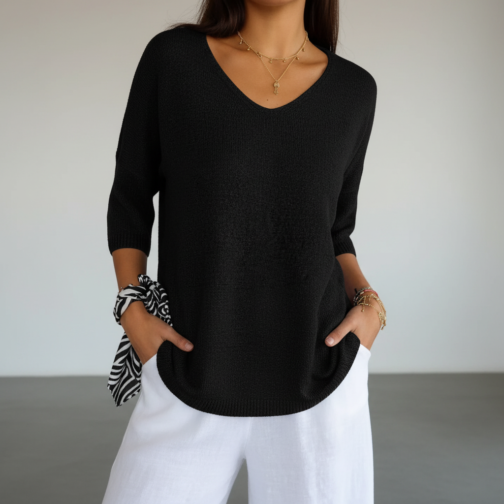 Women’s Casual V-Neck Knit Top | 3/4 Sleeves