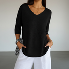 Women’s Casual V-Neck Knit Top | 3/4 Sleeves