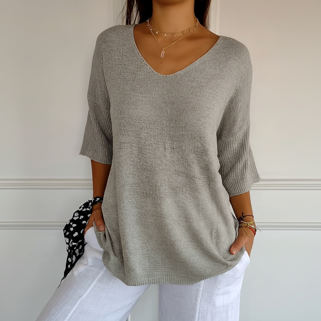 Women’s Casual V-Neck Knit Top | 3/4 Sleeves