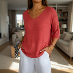 Women’s Casual V-Neck Knit Top | 3/4 Sleeves
