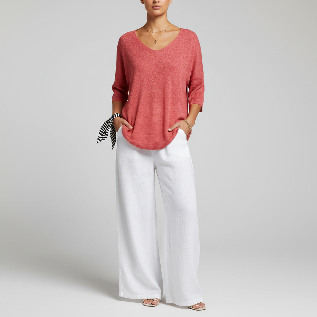 Women’s Casual V-Neck Knit Top | 3/4 Sleeves