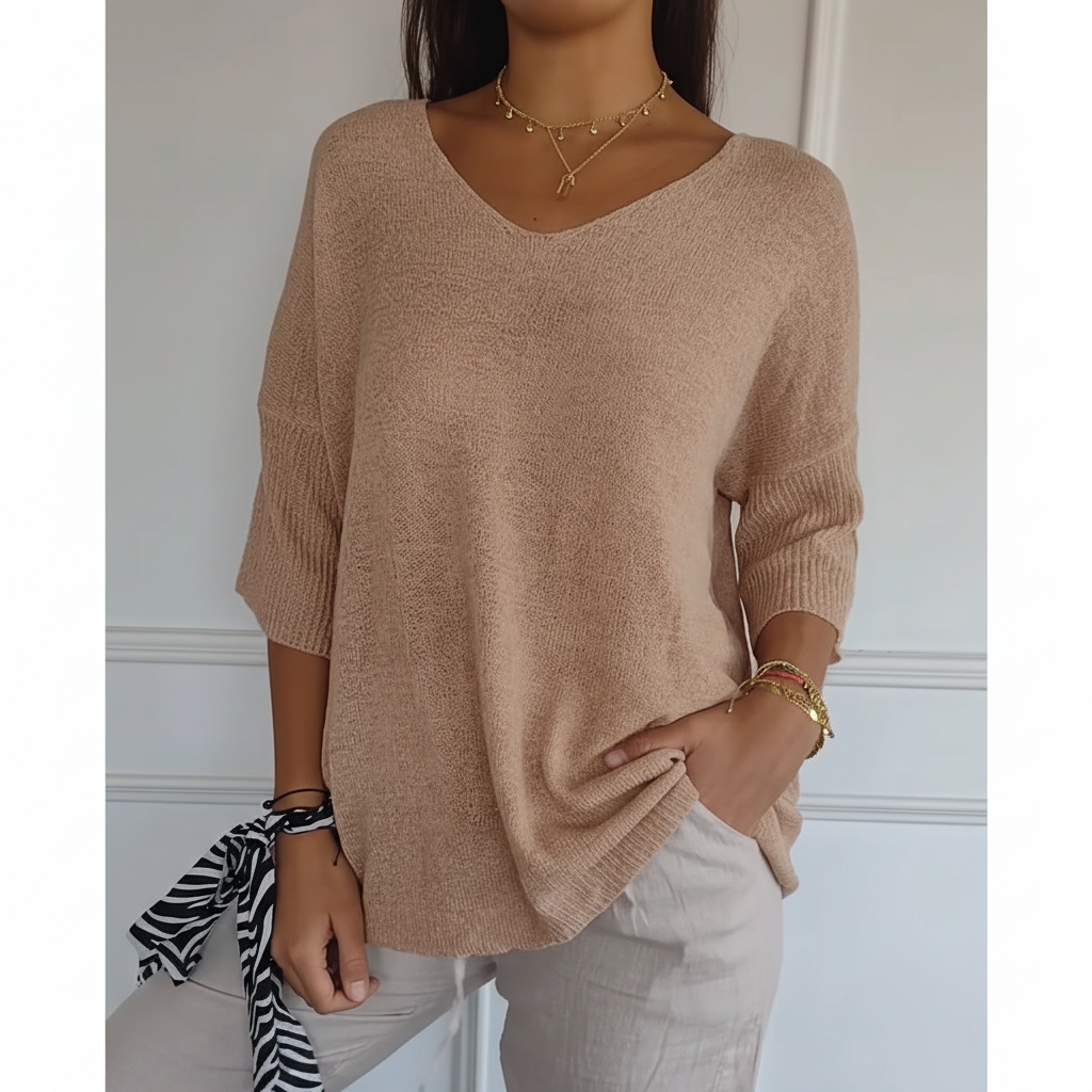 Women’s Casual V-Neck Knit Top | 3/4 Sleeves