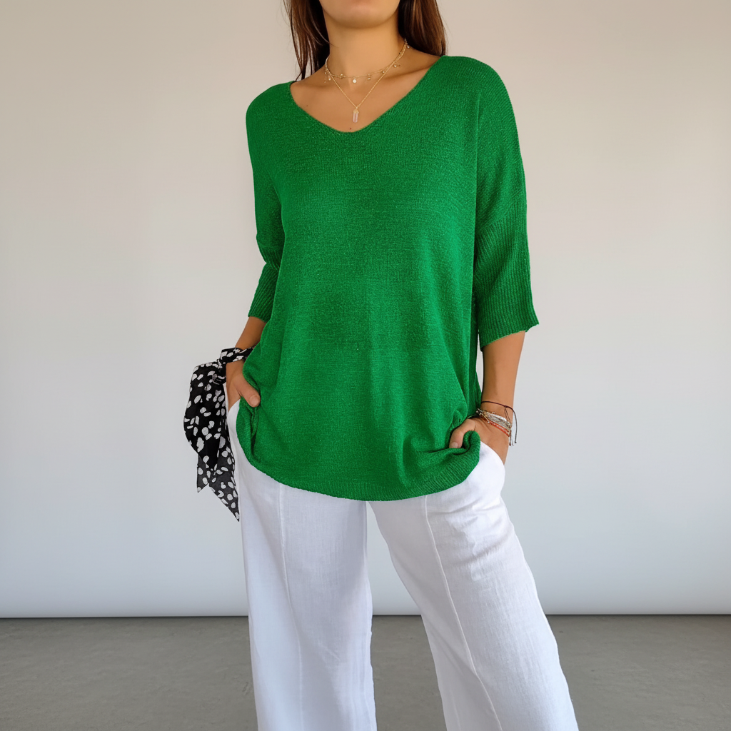 Women’s Casual V-Neck Knit Top | 3/4 Sleeves