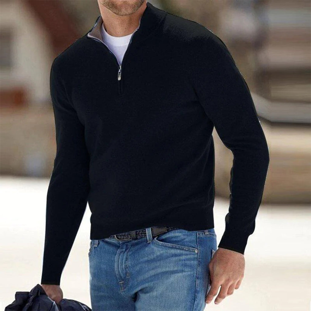 Men’s Quarter-Zip Stand Collar Sweater | Long Sleeves