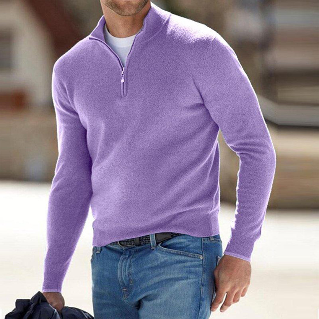 Men’s Quarter-Zip Stand Collar Sweater | Long Sleeves