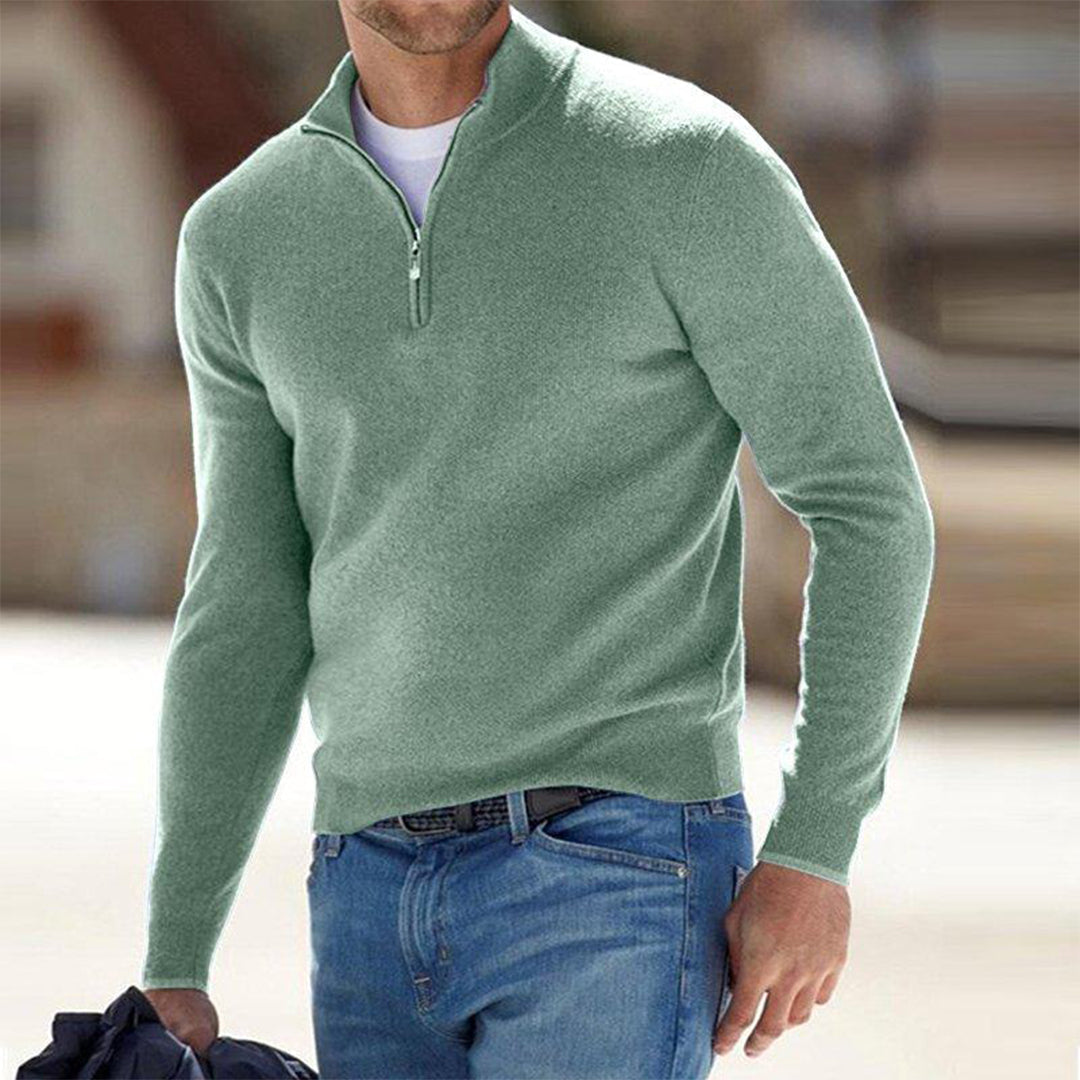 Men’s Quarter-Zip Stand Collar Sweater | Long Sleeves
