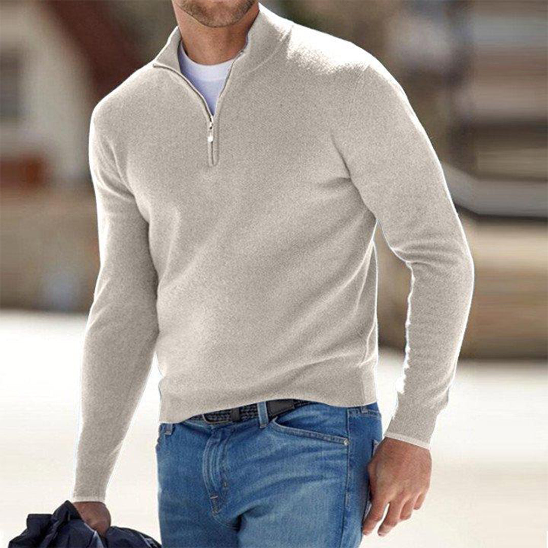 Men’s Quarter-Zip Stand Collar Sweater | Long Sleeves