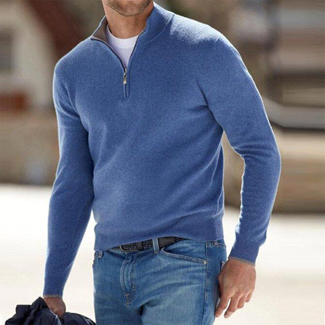 Men’s Quarter-Zip Stand Collar Sweater | Long Sleeves