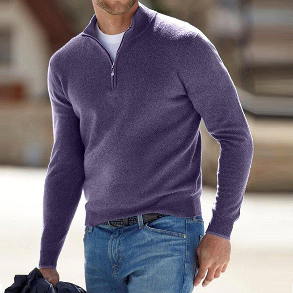 Men’s Quarter-Zip Stand Collar Sweater | Long Sleeves