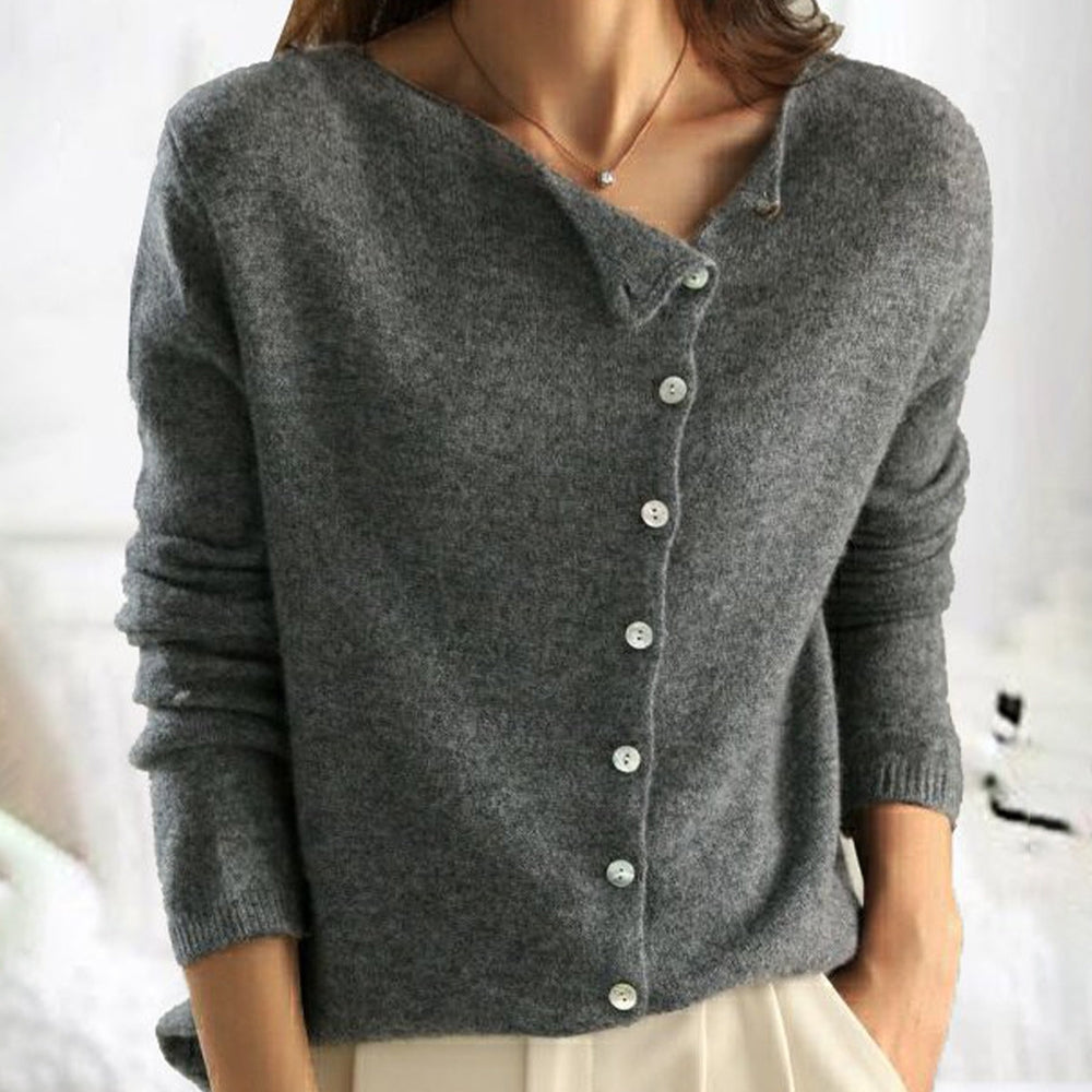 Women's Asymmetric Button Sweater | Warm