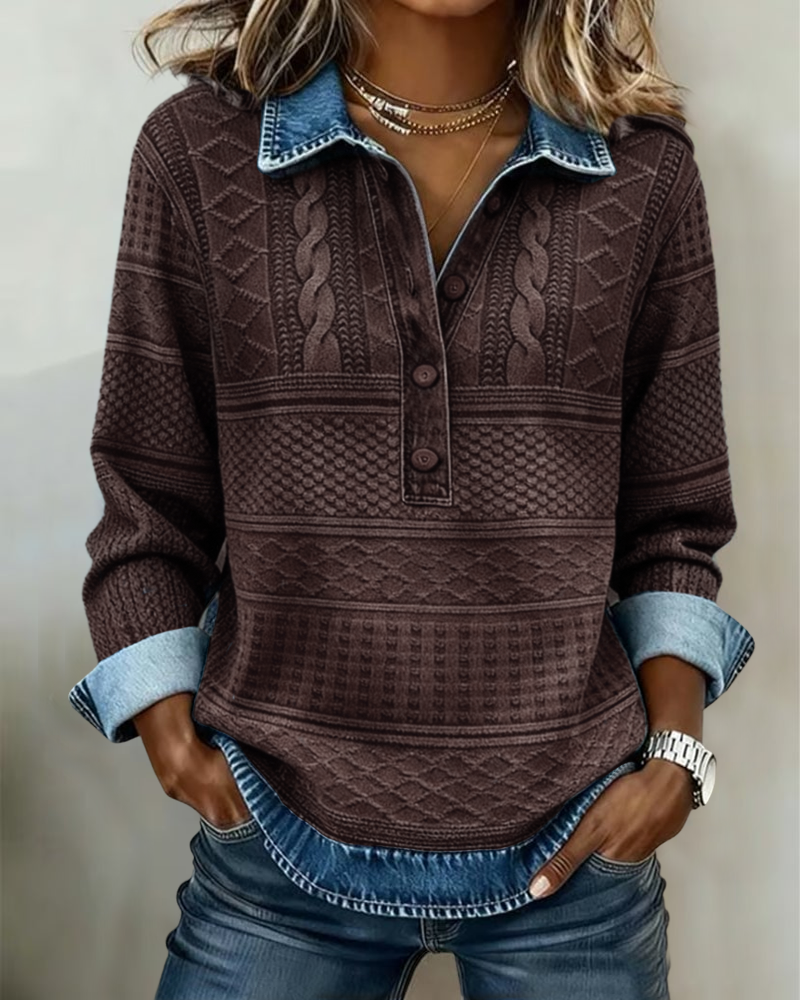 Women's Button-Up Collar and Textured Sweater | Winter