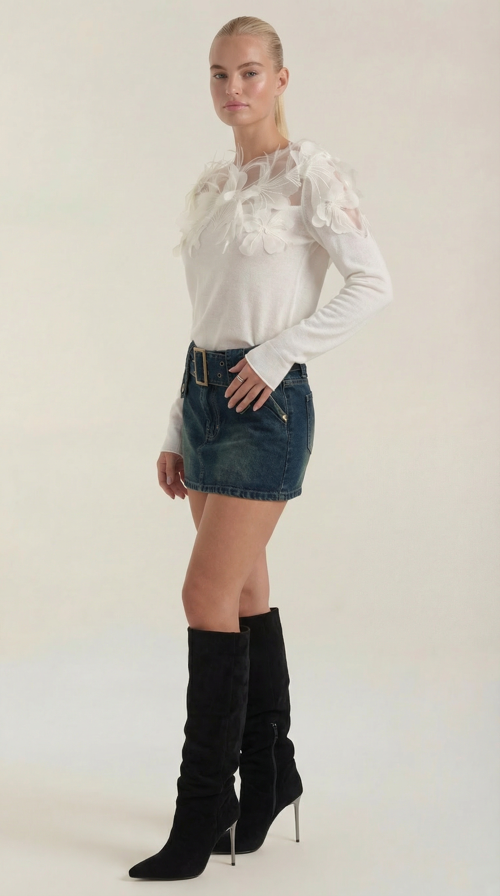 Women's Chic Crew Neck Jumper | Feather Detail