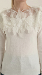 Women's Chic Crew Neck Jumper | Feather Detail