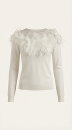 Women's Chic Crew Neck Jumper | Feather Detail