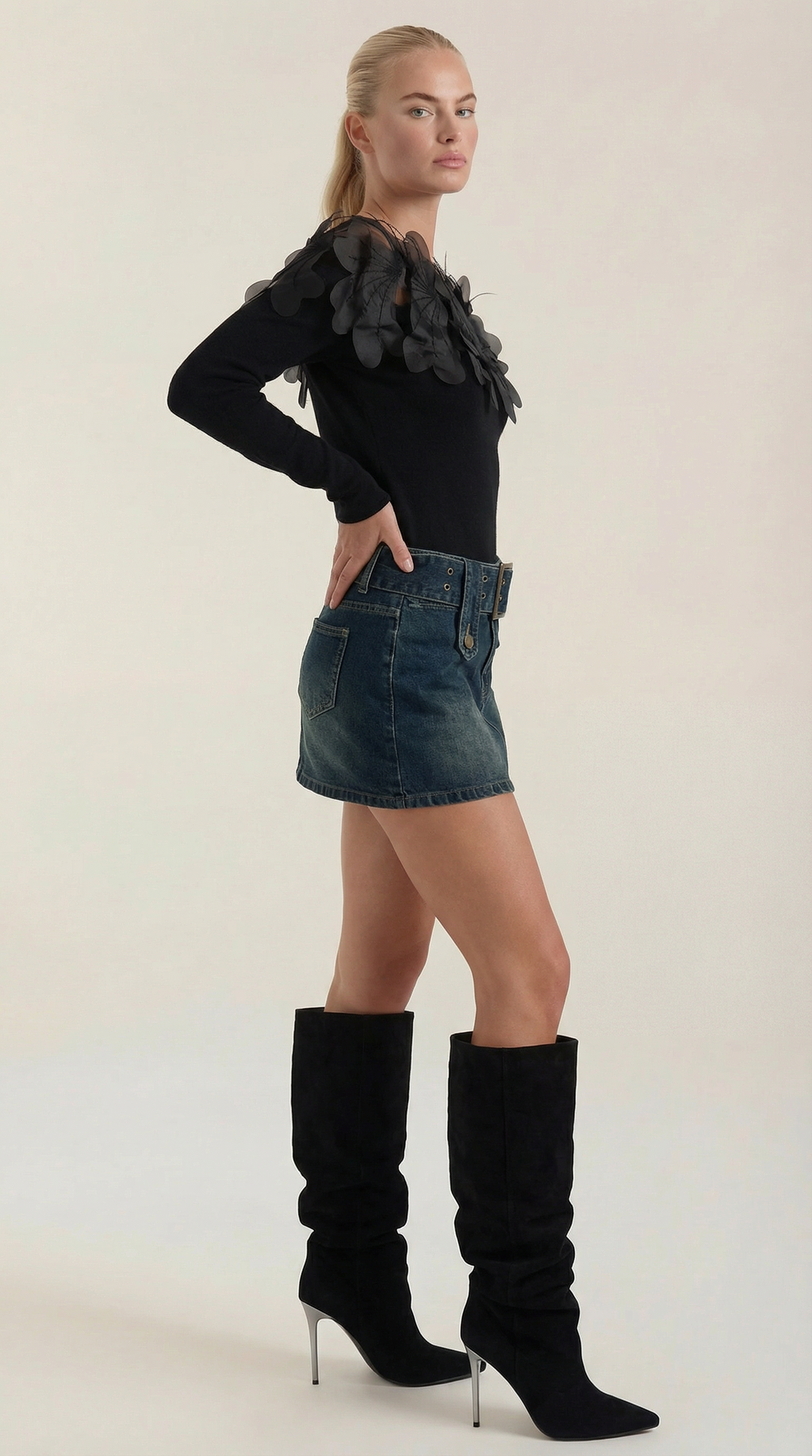 Women's Chic Crew Neck Jumper | Feather Detail