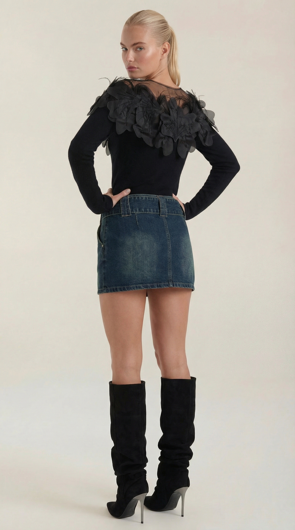 Women's Chic Crew Neck Jumper | Feather Detail
