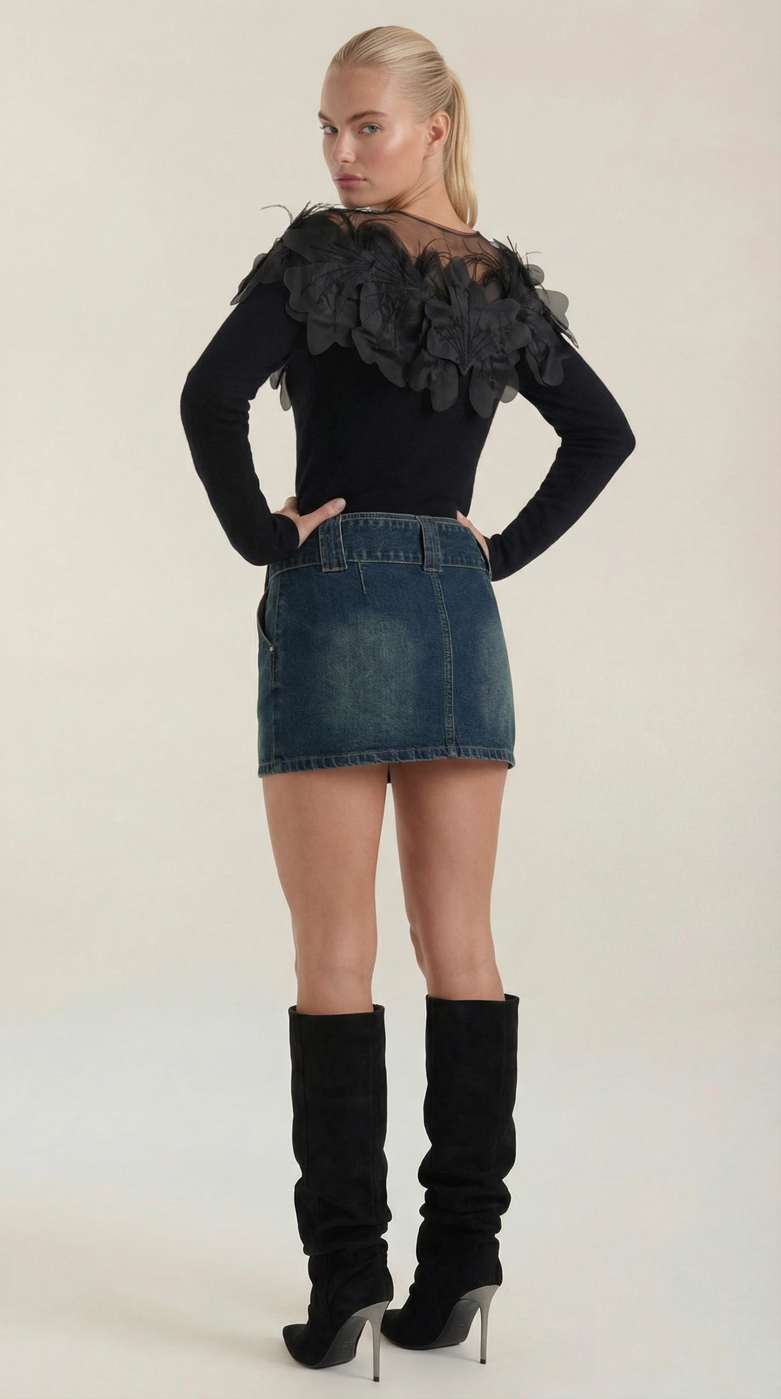 Women's Chic Crew Neck Jumper | Feather Detail